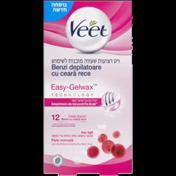 רצועות שעווה מוכנות לשימוש, לעור רגיל 12 יח', Veet